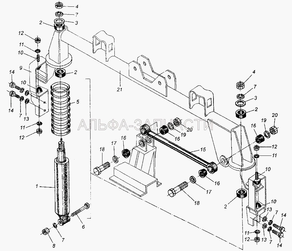 Заднее подрессоривание кабины (20.5001010 Амортизатор) 